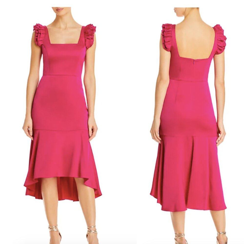 NWT Aidan Mattox square neckline high low cocktailmidi dress